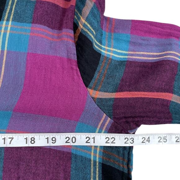Natural Life Plaid Flannel Tunic Top Purple Black Sz Large Comfy Pockets - Picture 6 of 7